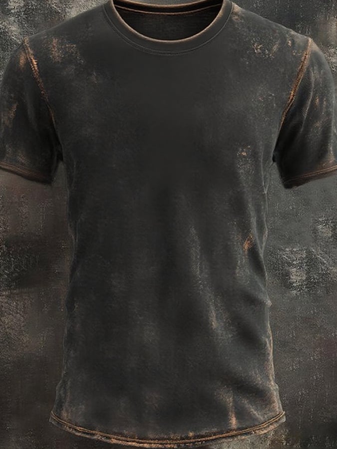 Men's casual washed round neck short sleeve t-shirt