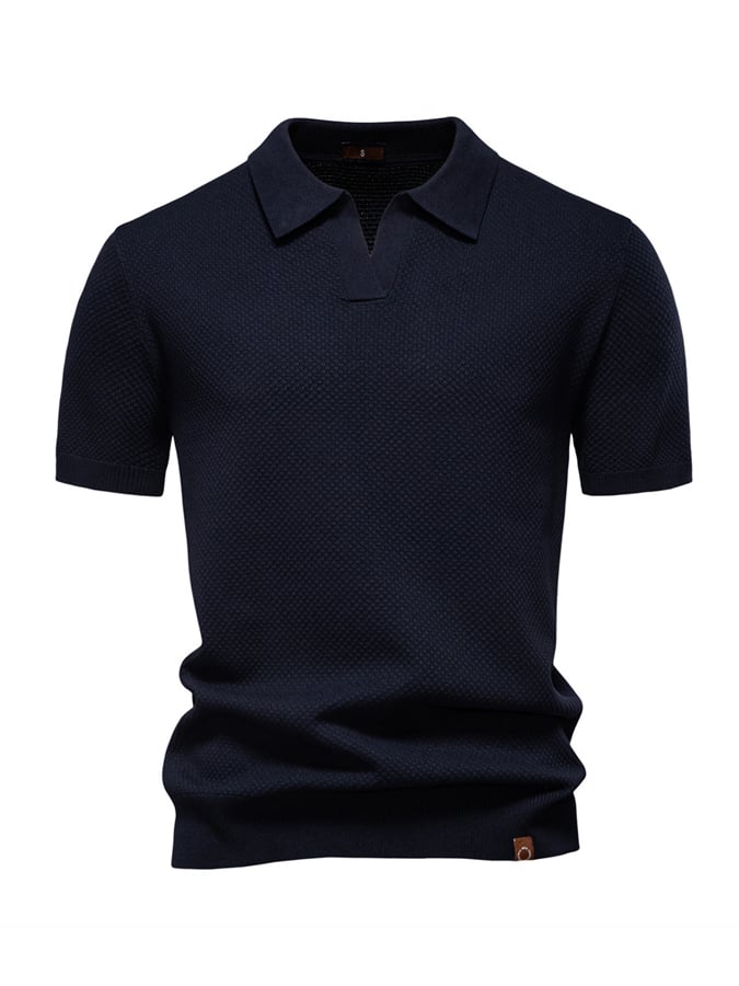 Men's business polo shirt with gull collar and pineapple pattern, knitted, short sleeves