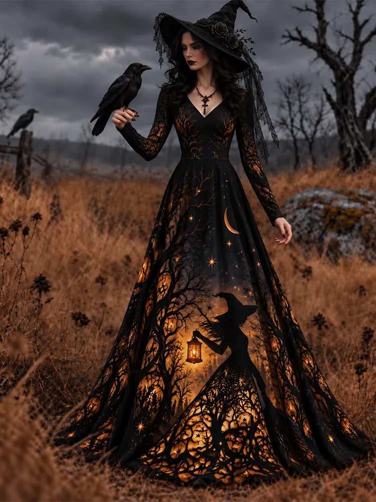 Women's Halloween Gothic Witch Art Comfy Maxi Dress