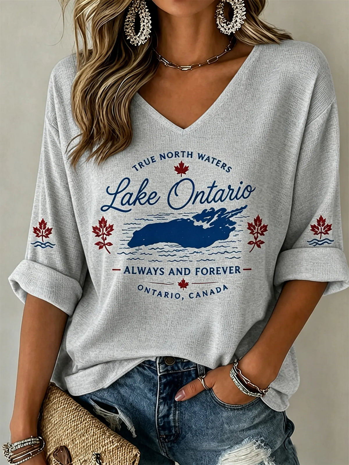 Women's Lake Ontario Always And Forever Half Sleeve V-neck T-shirt