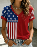 Women'S Retro Flag Cat Art Printed Casual Short Sleeve T-Shirt