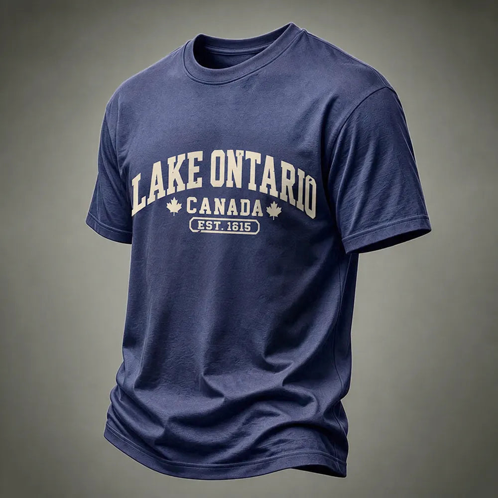 Men's Vintage Lake Ontario Printed Crew Neck T-shirt