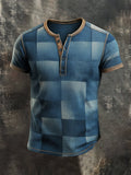 Men's casual waffle print colorblock Henley T-shirt
