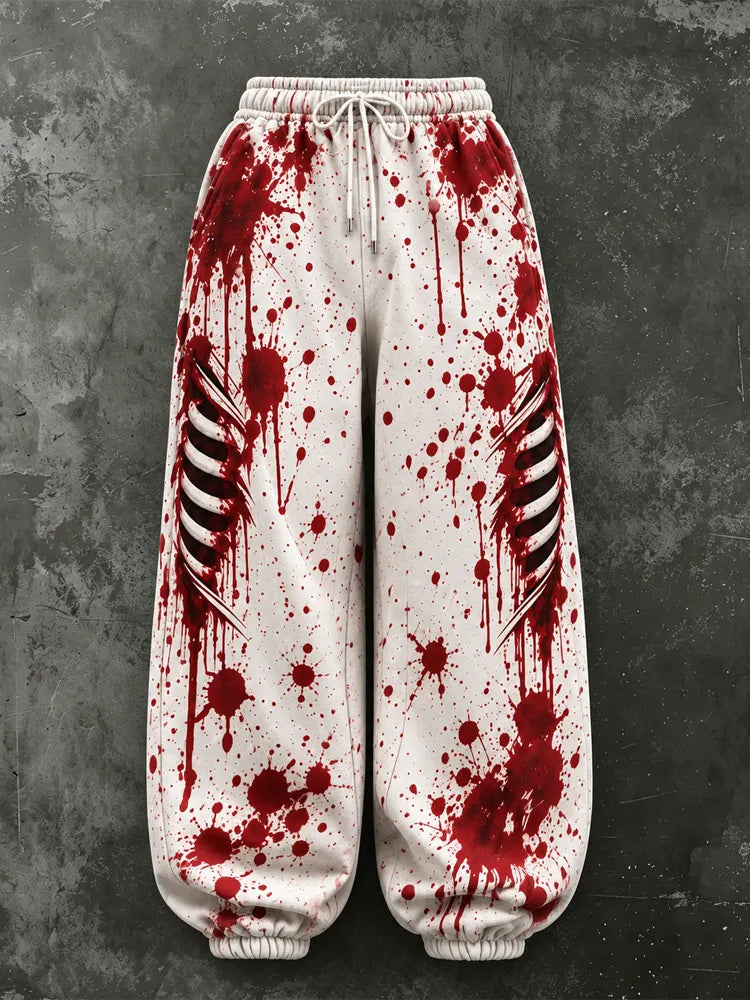 Women's Halloween Gothic Blood-stained Skeleton Print Pants
