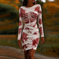 Women's Halloween Dark Gothic Skeleton And Bandage Art Crew Neck Long Sleeve Dress