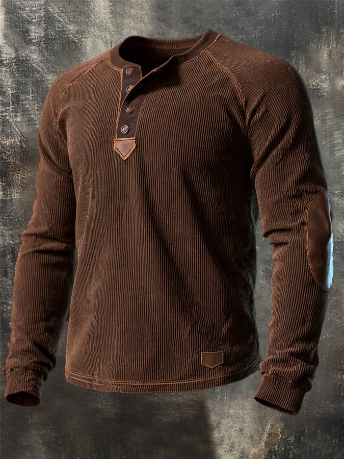 Men's Vintage Comfortable Corduroy Henley T-Shirt