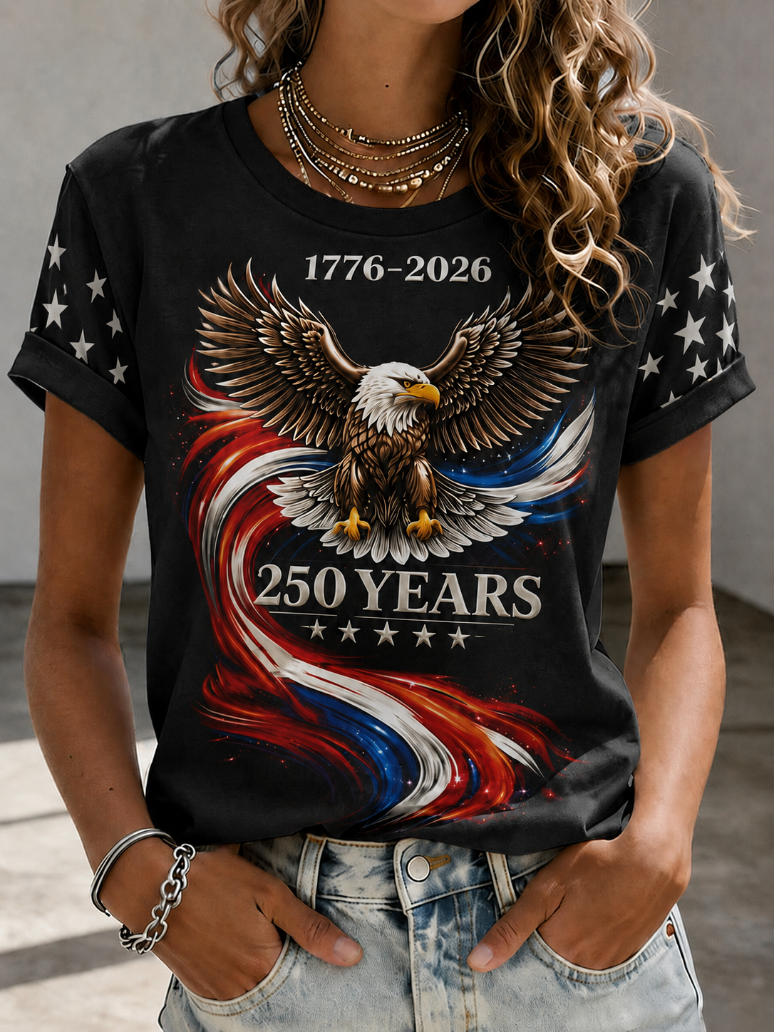 Women'S 250Th Anniversary Printed Round Neck T-Shirt From The United States