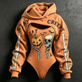 Women's Retro Halloween Skull Pumpkin Stay Creepy Print Sweatshirt Two-piece Set