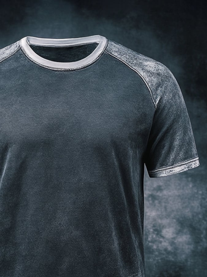 Men's retro washed casual round neck short sleeve t-shirt