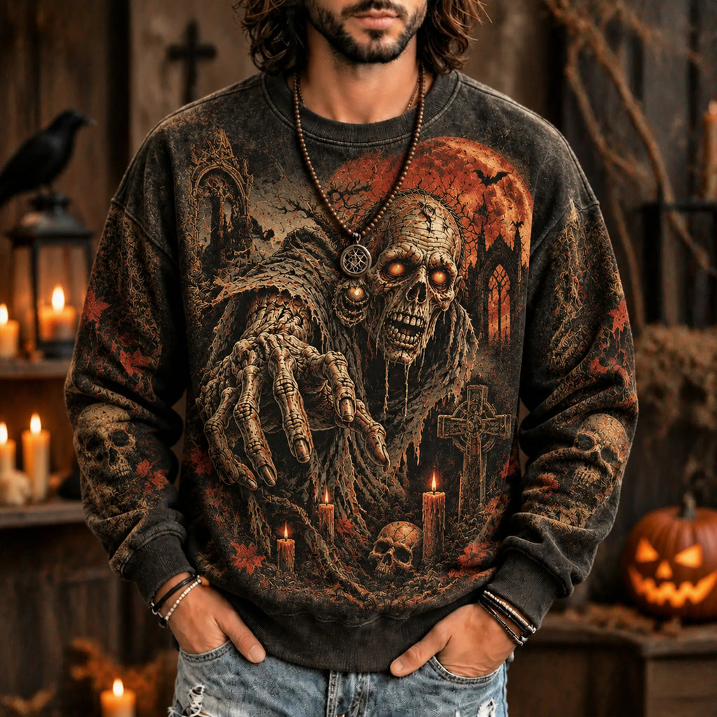 Men's Gothic Zombie Skull Halloween Crewneck Sweatshirt