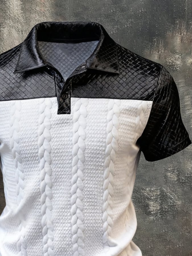 Men'S Fashion Short-Sleeve T-Shirt With Textured Leather Paneling