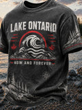Men's Casual Short-sleeve T-shirt - Lake Ontario Ocean Wave, Sunset & Pine Forest Print