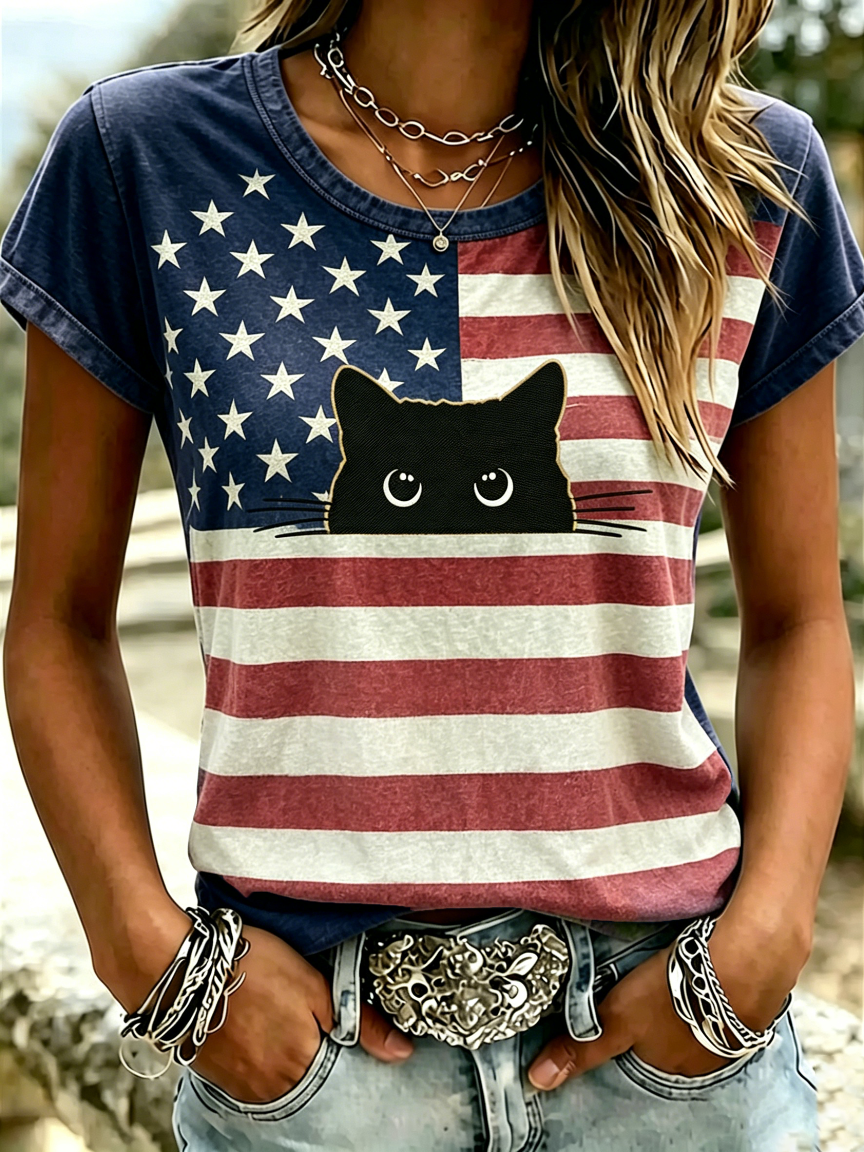 Women's USA Printed Casual T-shirt