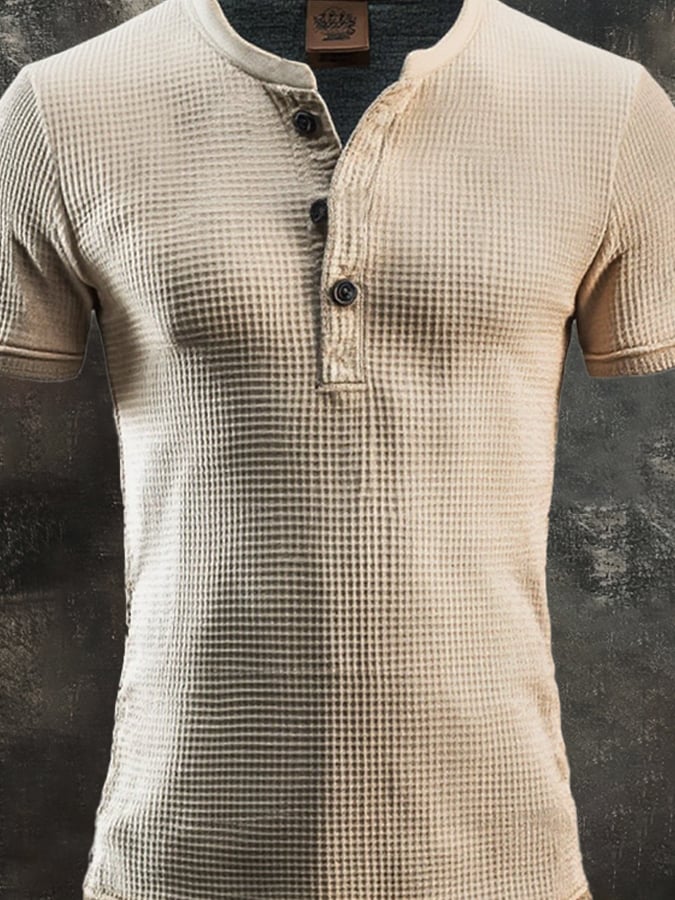 Men's casual waffle-knit colorblock Henley shirt