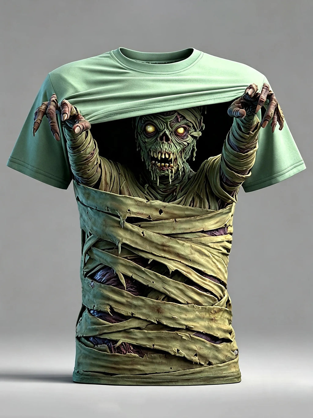 Men's Halloween Optical Illusion Bandage Zombies 3d Exaggerated Design Short Sleeve T-shirt