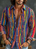 Men's Vibrant Vertical Ethnic Stripes Print Long Sleeve Shirt