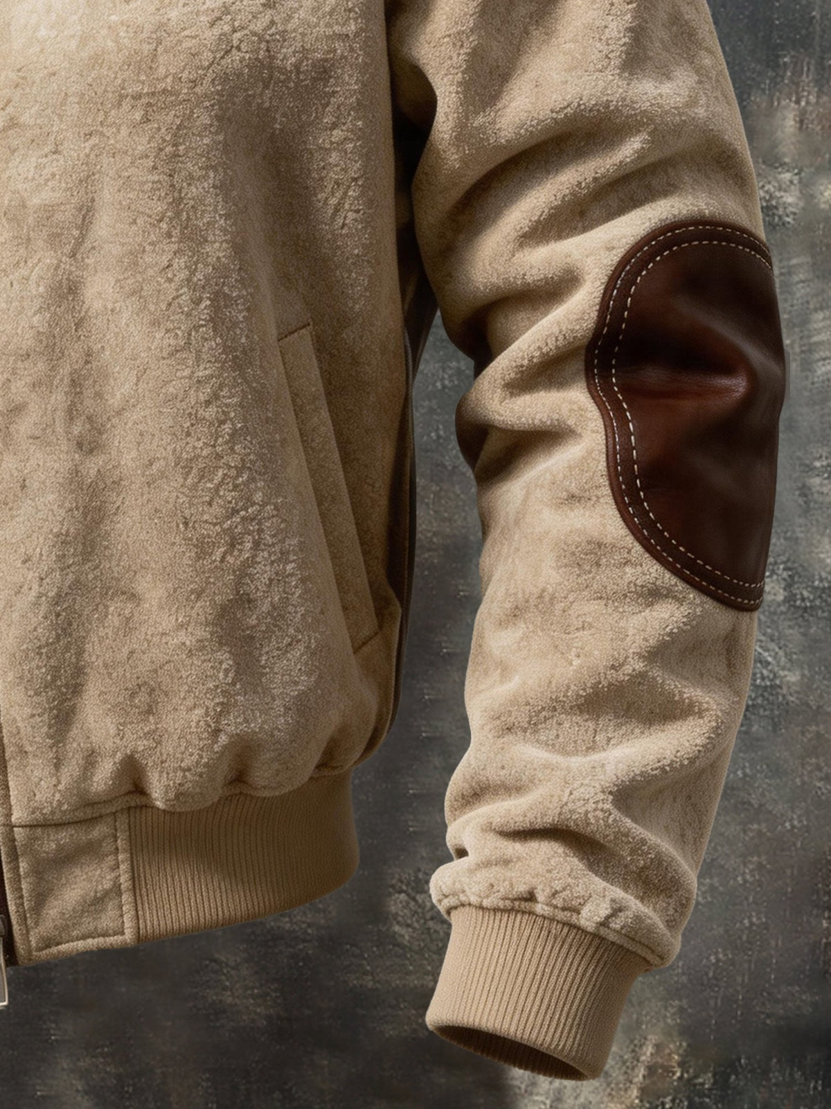 Men’s Vintage-Style Color-Block Leather-Paneled Jacket with Fur Collar