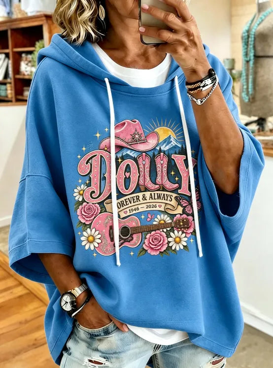 Women's commemorative printed round neck hooded sweatshirt