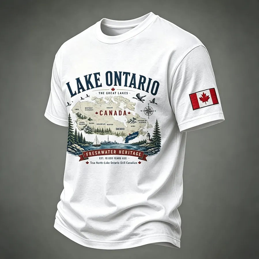 Men's Retro Canada Lake Ontario Printed T-shirt