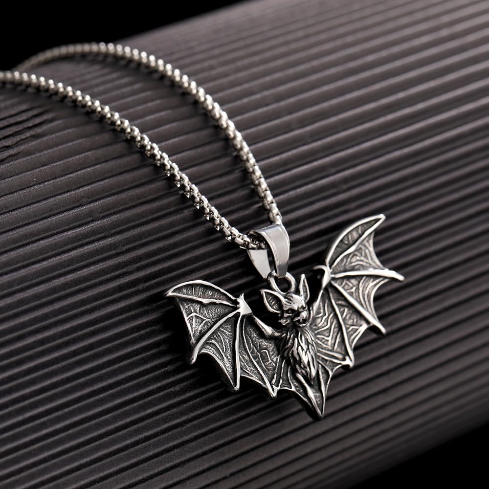 Gothic Stainless Steel Vampire Bat Pendant Halloween Jewelry