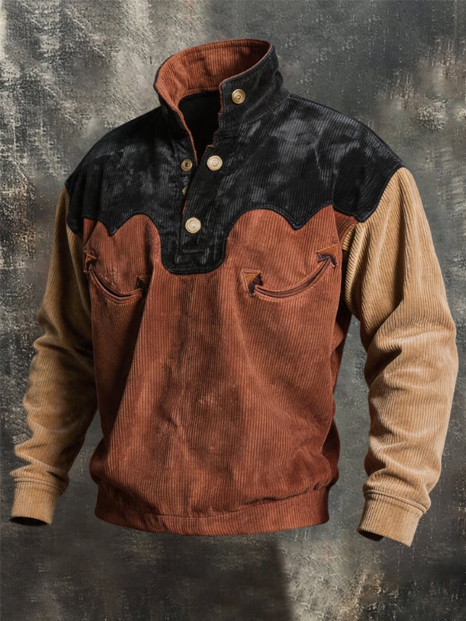 Men's Vintage-Style Textured Corduroy Western Sweatshirt