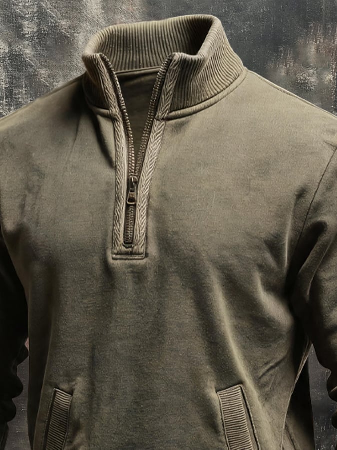 Men's Vintage Comfortable Zip-Up Stand-Collar Sweatshirt