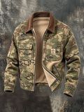 Men'S Retro Fleece-Lined Warm Color-Block Corduroy Jacket With Camouflage Paneling
