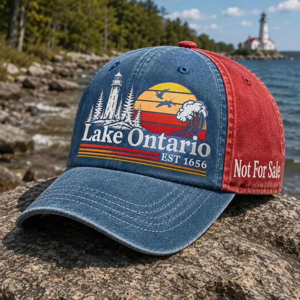 Retro Color-blocked Lake Ontario Landscape Print Baseball Cap