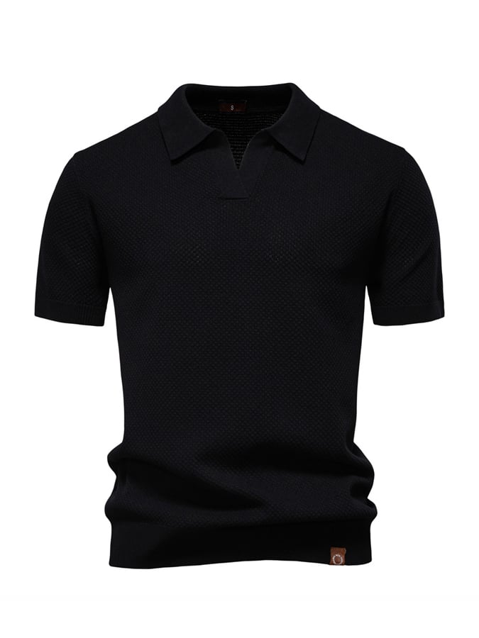 Men's business polo shirt with gull collar and pineapple pattern, knitted, short sleeves