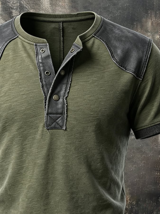 Men's Retro Color-Block Henley T-Shirt