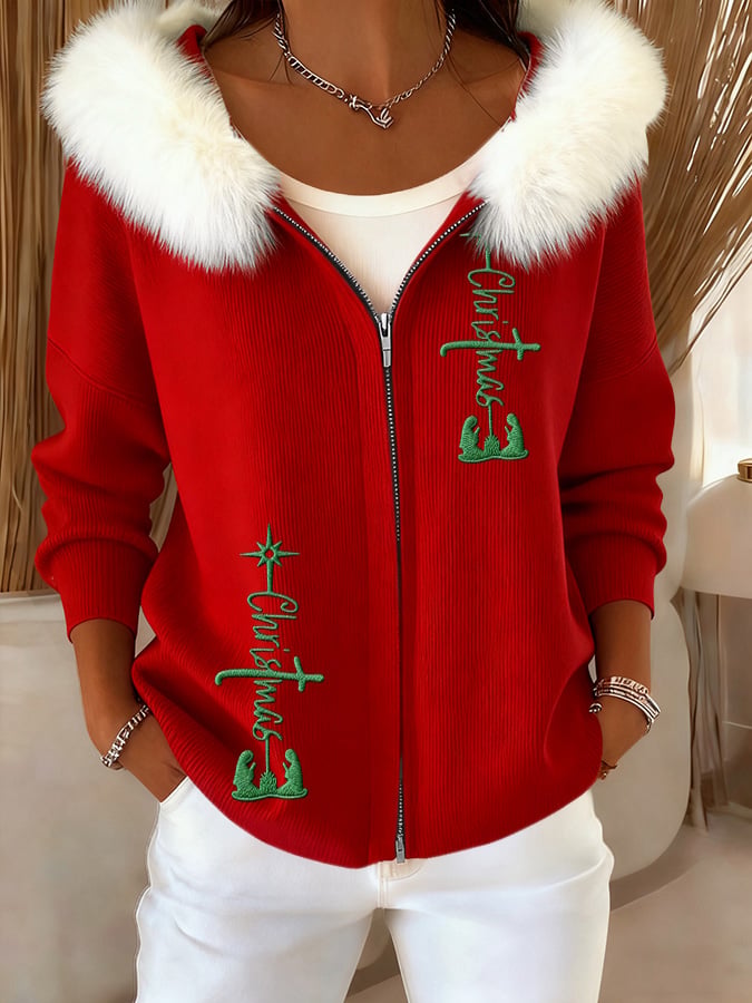 Women's Casual Christmas Faith Zipper Jacket