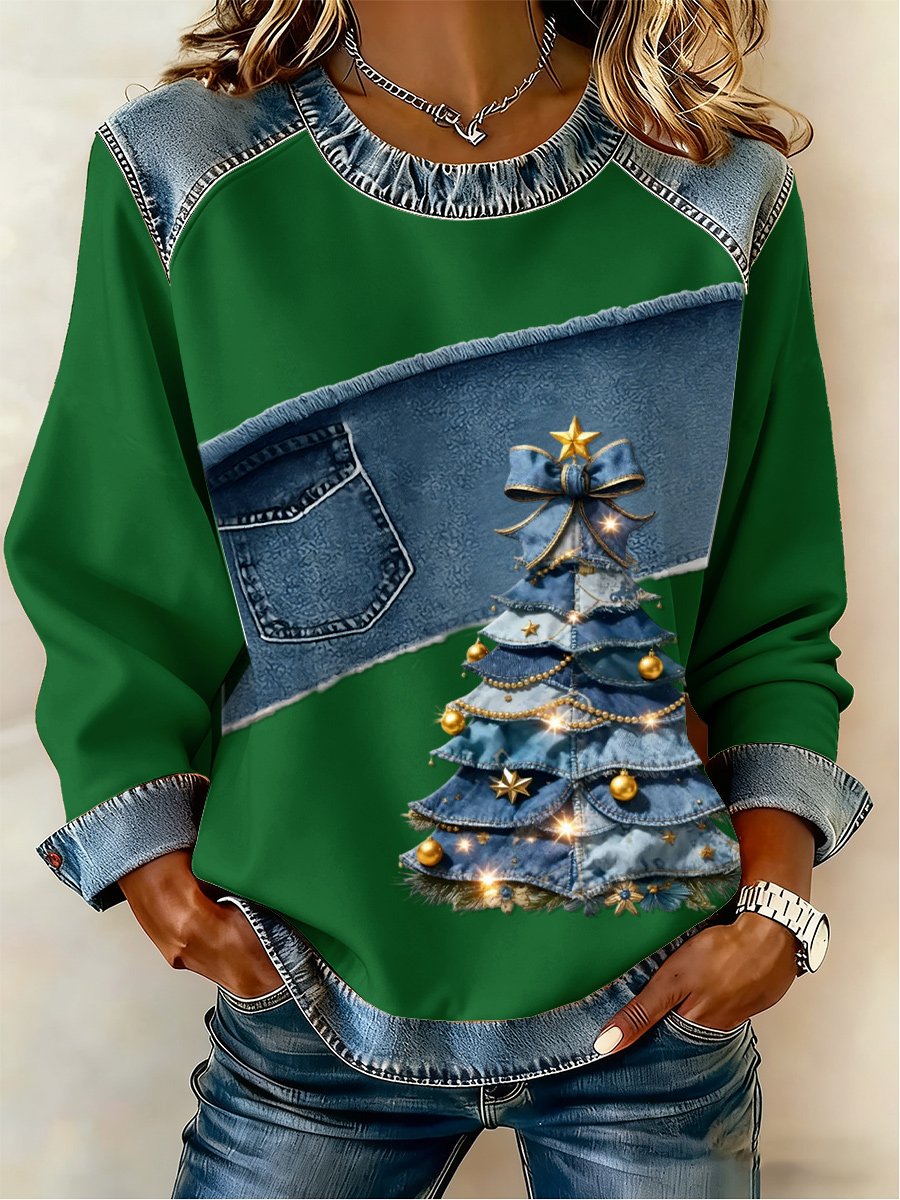 Women's Casual Retro Christmas Tree Sweatshirt