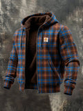 Men's Retro Plaid Print Fleece-Lined Warm Outdoor Jacket