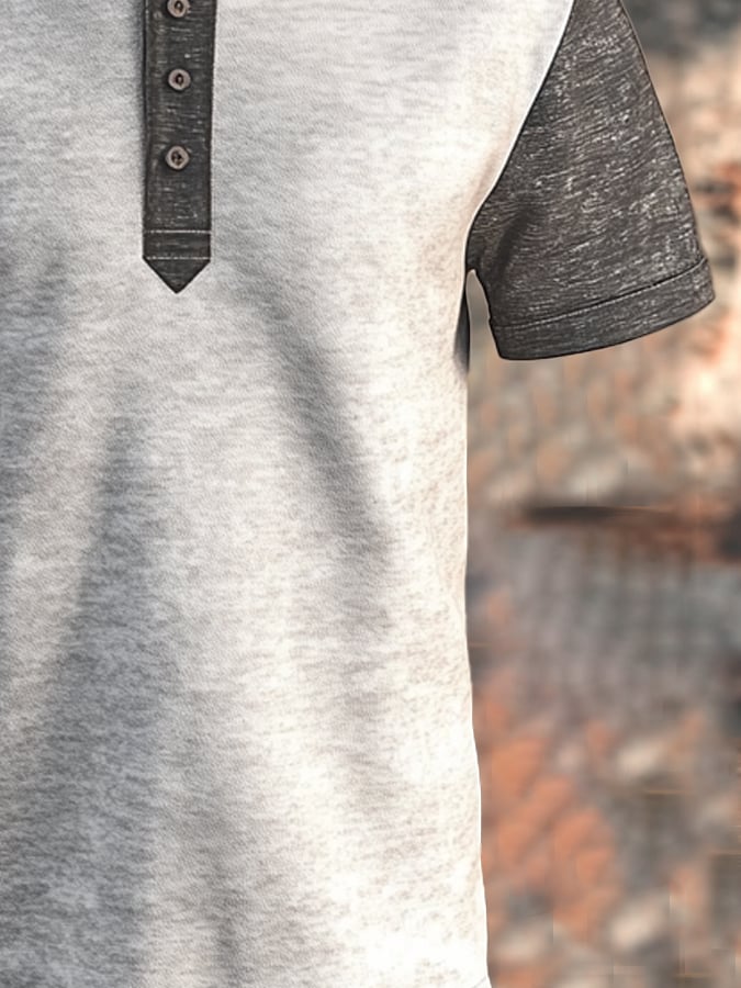Men's retro colorblock slim fit short sleeve Henley T-shirt