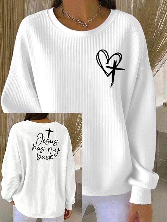 Women's Jesus has my back Art Print Crew Neck Sweatshirt