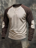 Men's Retro Color-Block Waffle-Knit Henley Shirt