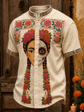 Men's Day Of The Dead Print Stand Collar Short Sleeve Shirt