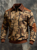 Men's Retro Camouflage Print Color-Block Zip-Up Sweatshirt