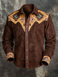 Men's Vintage-Style Faux Suede Aztec Western Shirt