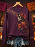Women's Day Of The Dead Sugar Skull Lady Marigold Flower Print Sweatshirt