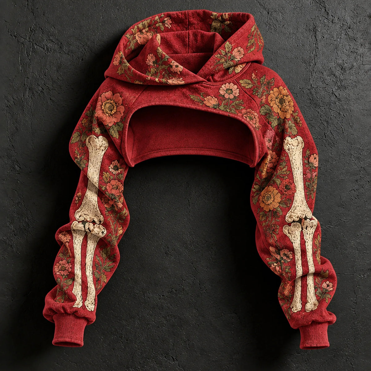 Women's Vintage Halloween Floral Skeleton Art Print Hoodie Two Piece Set