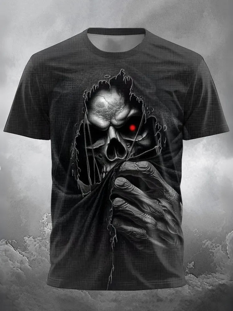 Men's Halloween Dark Skull Print Crew Neck Short Sleeve T-shirt