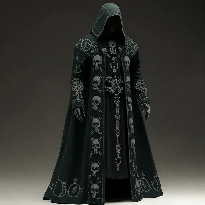Men's Contrast-color Skull Studded Embroidered Hooded Cape