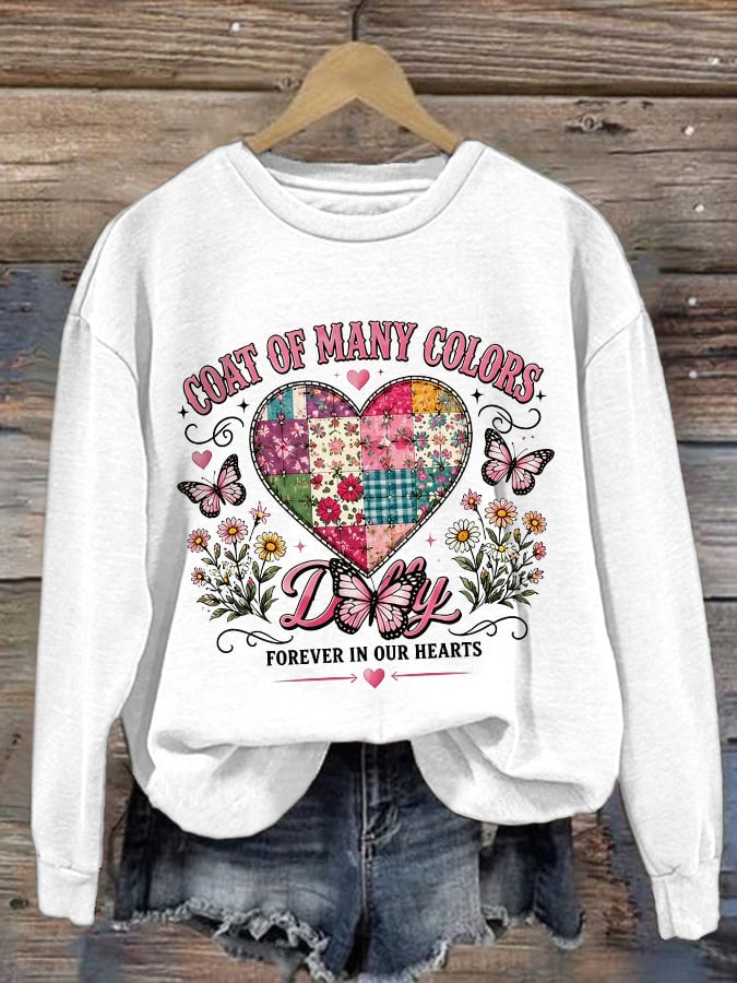 Retro Coat Of Many Colors Forever In Our Hearts Print Sweatshirt