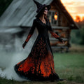 Women's Halloween Gradient Treehouse Print  V-neck Maxi Dress