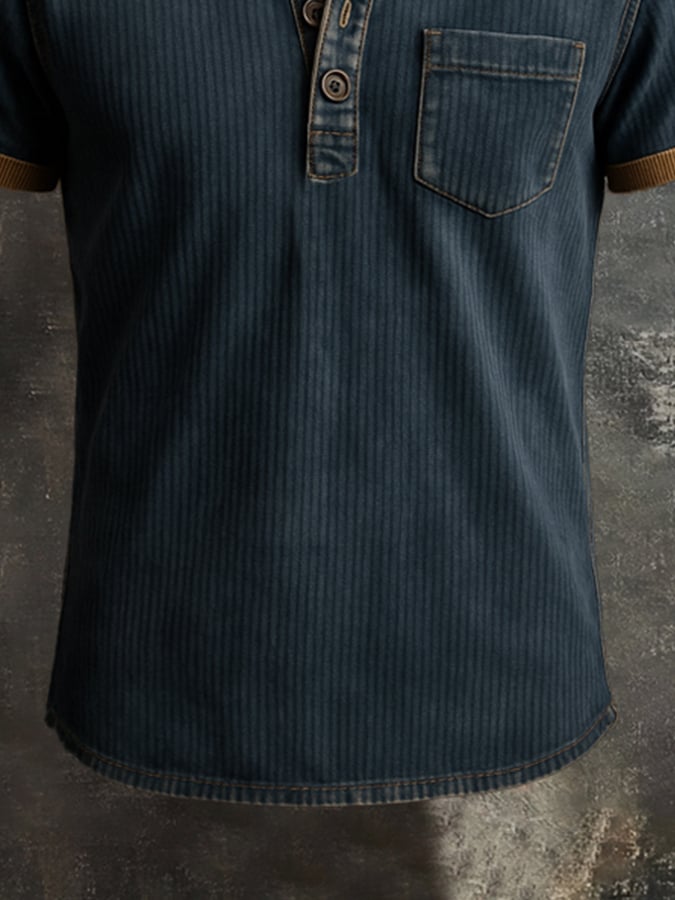 Men's retro wash colorblock short sleeve polo shirt