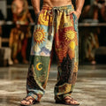 Men's Retro Style Ethnic Sun and Moon Patchwork Print Pants