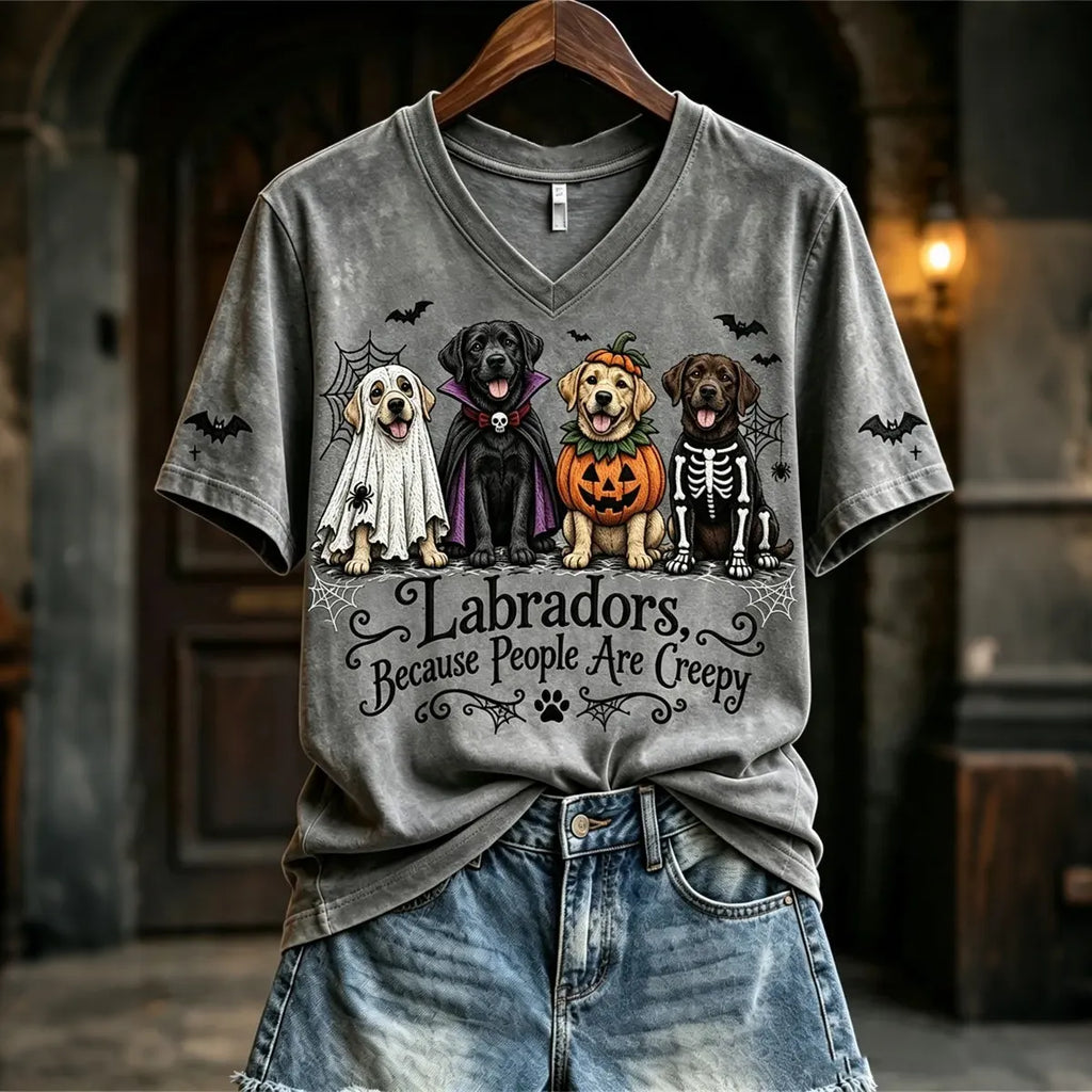 Women's Labradors Because People Are Creepy Halloween Dogs Print Short-sleeved T-shirt