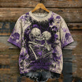 Vintage Distressed Grunge Goth Purple Skull Spider Web Graphic Memento Mori Skeleton Lovers T‐shirt