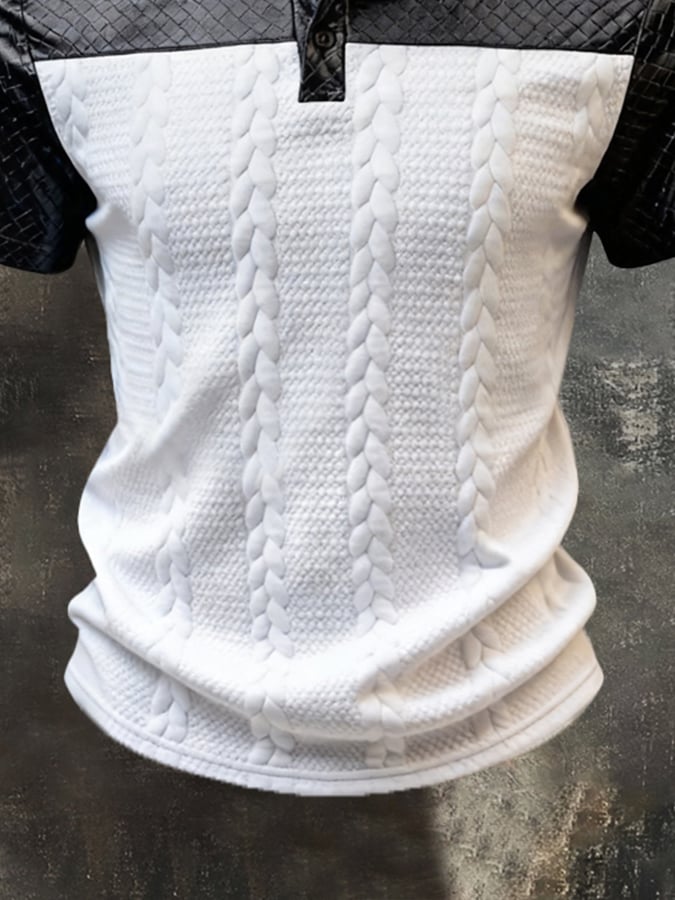 Men'S Fashion Short-Sleeve T-Shirt With Textured Leather Paneling
